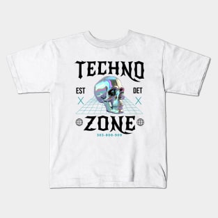 TECHNO - Techno Zone Skull (Black/Blue) Kids T-Shirt